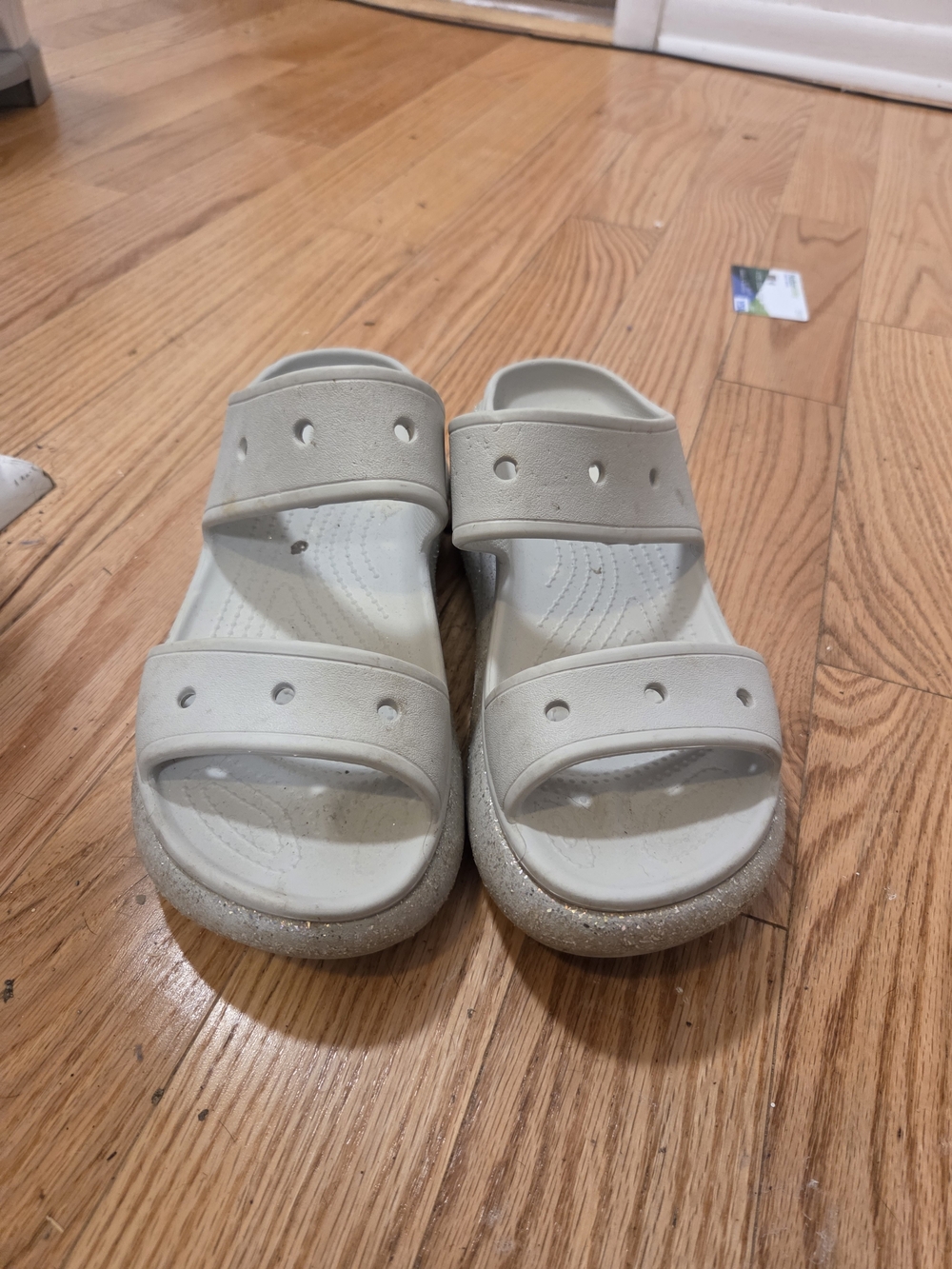 CROCS Kids Cream Slip-On Glitter-Trim Sandals